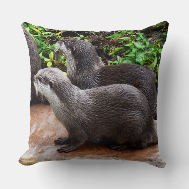 Otterly Cute, Otters, Large Lounge Cushion. Throw Pillow (Front)