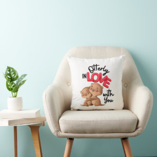 Otterly in Love- Cute Baby Shower Valentine's Day Throw Pillow