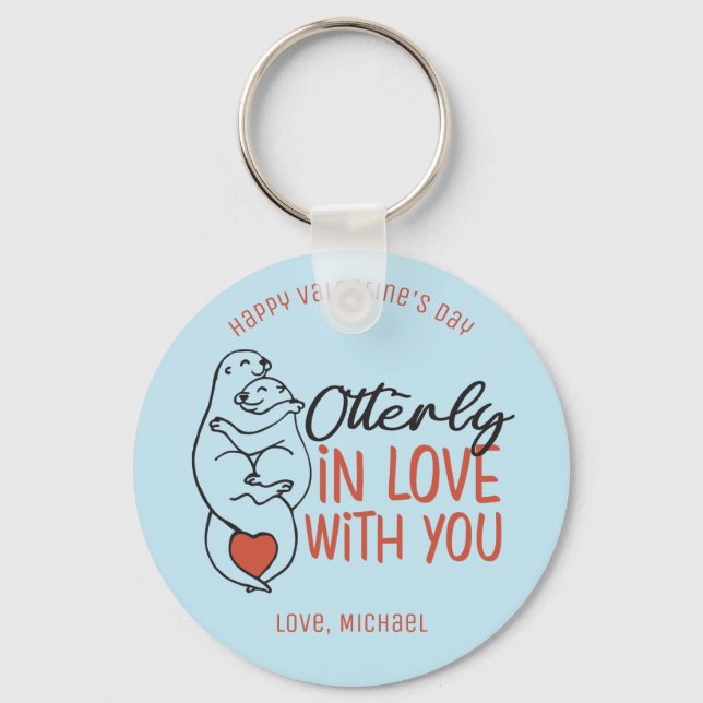 Otterly In Love Funny Pun Cute Valentine's Day Keychain (Front)
