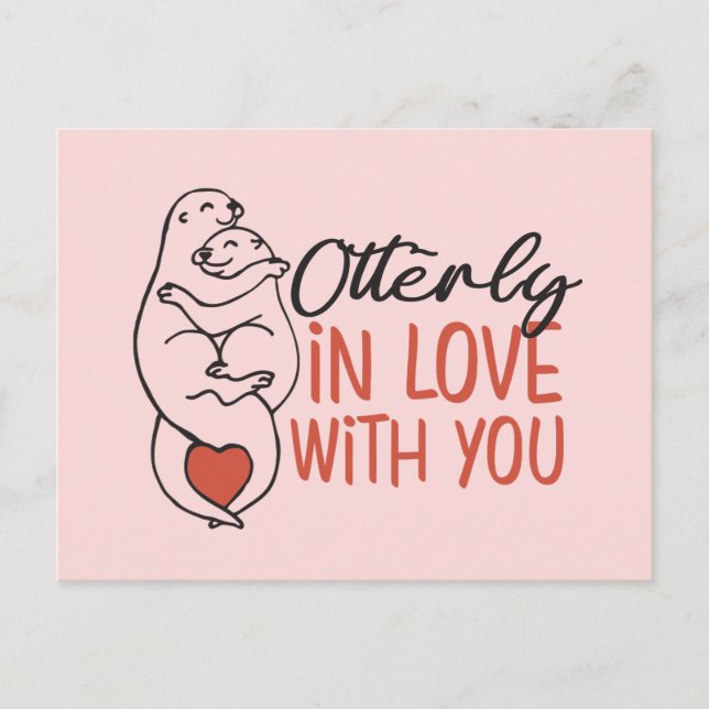 Otterly In Love Otter Pun Funny Valentine's Day Postcard (Front)