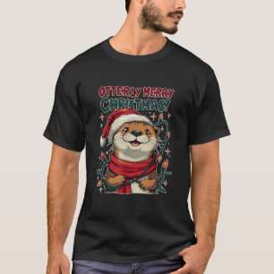 Otterly Mery Christmas Funny Otter Xmas Lights Des T-Shirt