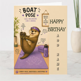 Otterly Relaxing Boat Pose, Dark Lilac Birthday Card