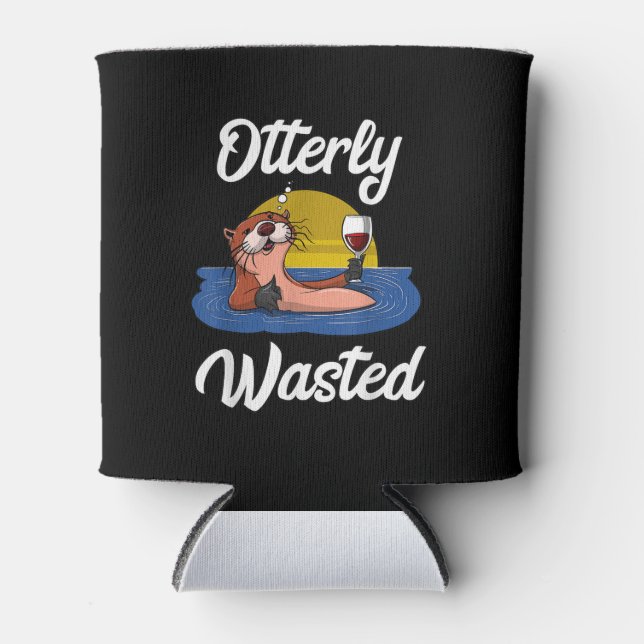 Otterly wasted| otter wine drinking party funny can cooler (Front)