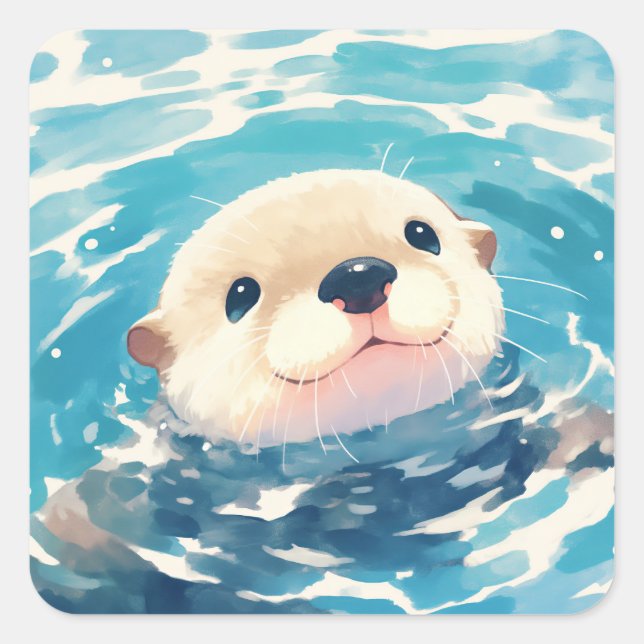 Otterrific Water Frolic Square Sticker (Front)