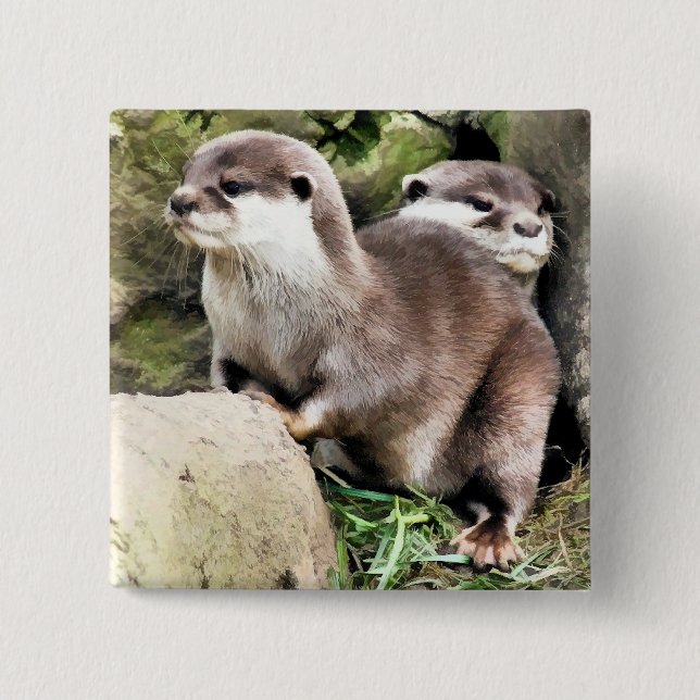 OTTERS 2 INCH SQUARE BUTTON (Front)