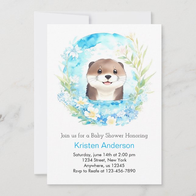 Otter's Blissful Watercolor Magic Boy Baby Shower Invitation (Front)