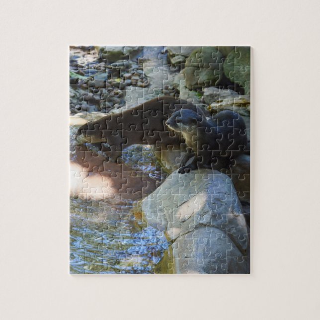 Otters Drinking From Pond, Jigsaw Puzzle (Vertical)