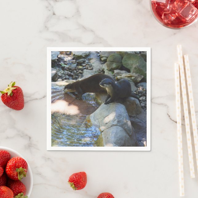 Otters Drinking, Paper Party Napkins (Insitu)
