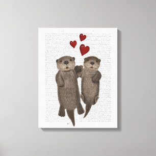 Otters Holding Hands Canvas Print