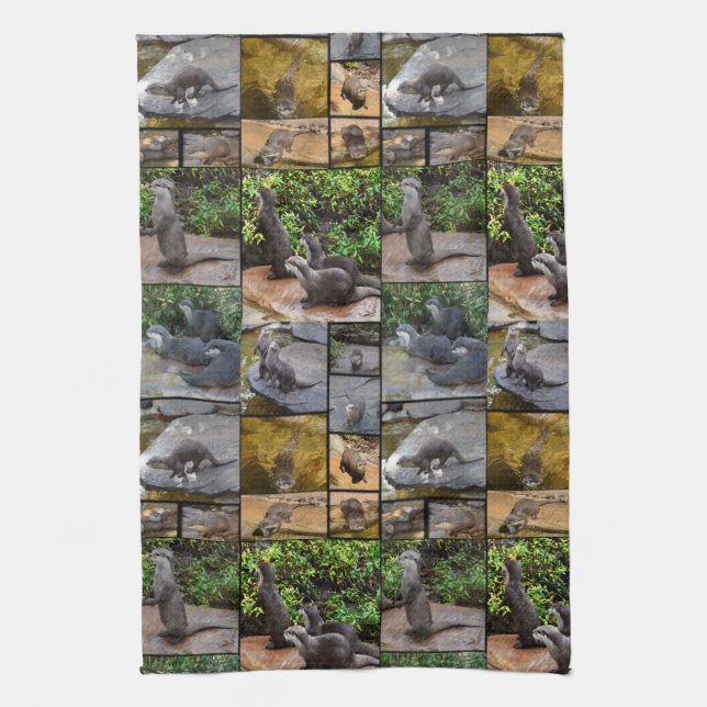 Otters In A Photo Collage, Kitchen Towel (Vertical)
