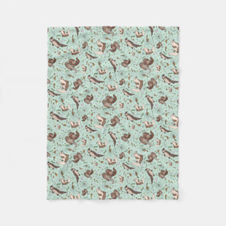 Otters in Blue Fleece Blanket