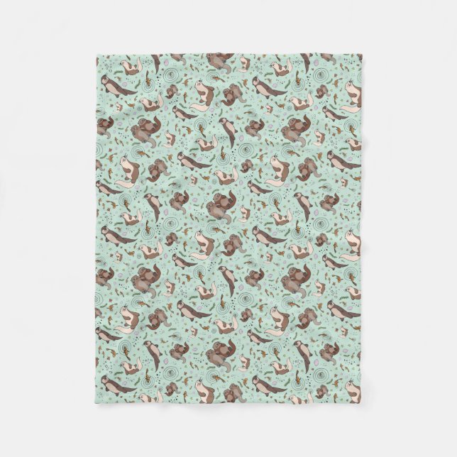 Otters in Blue Fleece Blanket (Front)