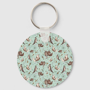 Otters in Blue Keychain