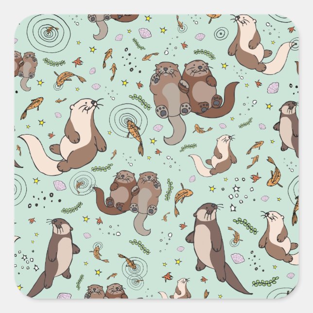 Otters in Blue Square Sticker (Front)