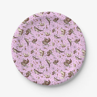 Otters in Pink Paper Plate