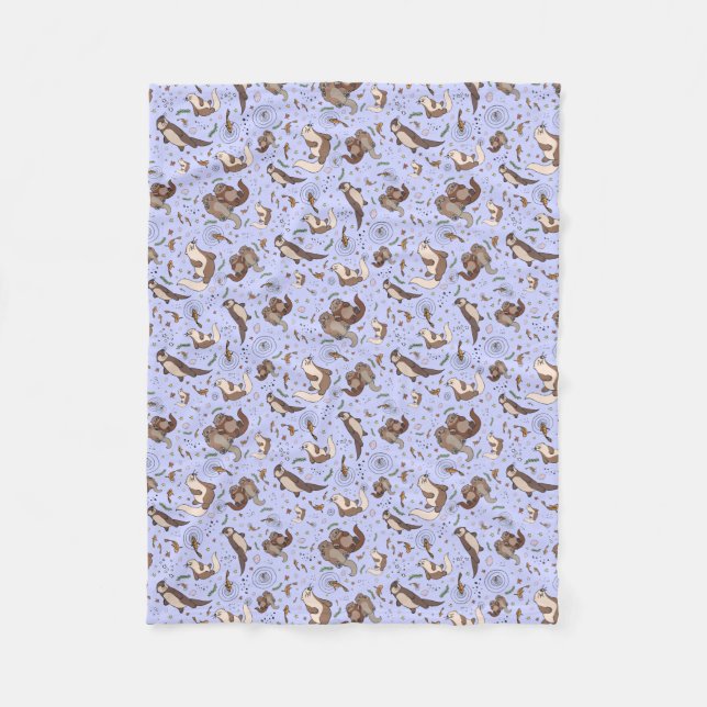 Otters in Purple Fleece Blanket (Front)
