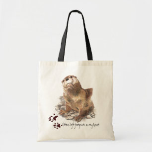 Otters left footprints on my heart Funny Animal Tote Bag