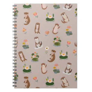 Otters & Lily Pads on Light Brown Notebook