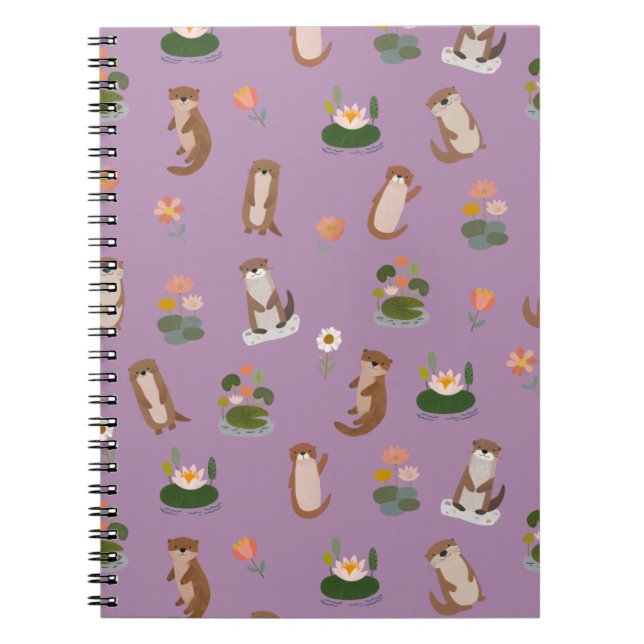 Otters & Lily Pads on Light Purple Notebook (Front)