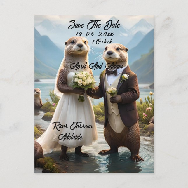 Otters On Their Wedding Day Save The Date, Announcement Postcard (Front)