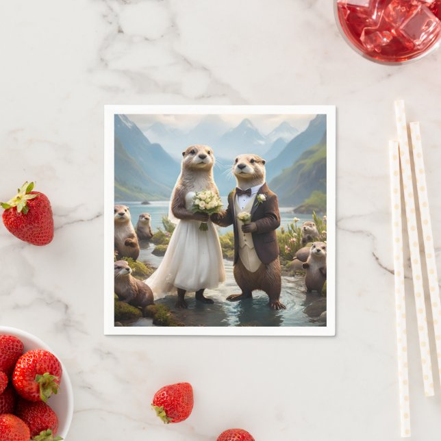 Otters On Their Wedding Day, Wedding Napkin (Insitu)