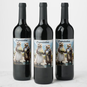Otters On Their Wedding Day, Wedding Wine Label