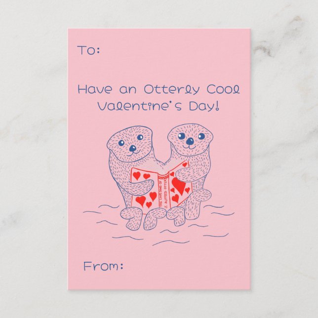Otters Reading a Book Cute Valentine's Day Card (Front)