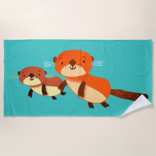 Otters Swimming Beach Towel