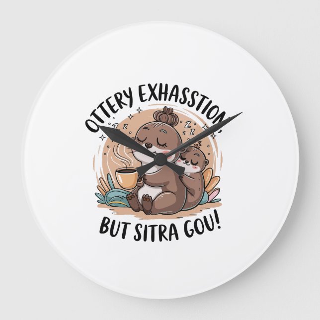 Ottery Expression Cute Sloth and Baby Large Clock (Front)