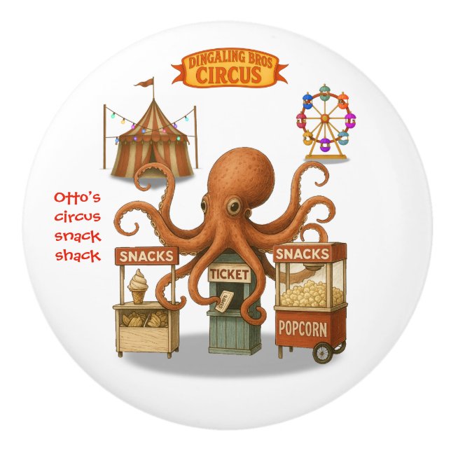 Otto’s circus snack shack ceramic knob (Front)
