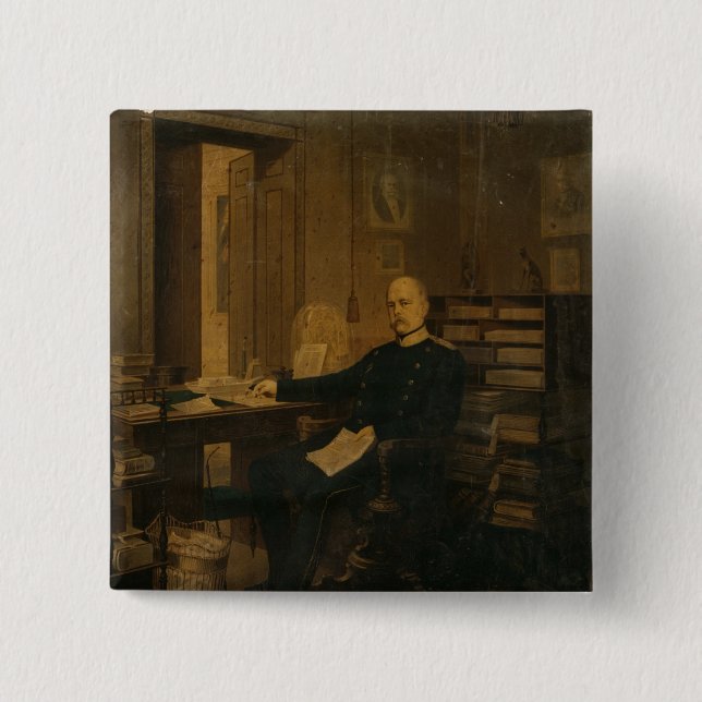 Otto von Bismarck in his Study 2 Inch Square Button (Front)
