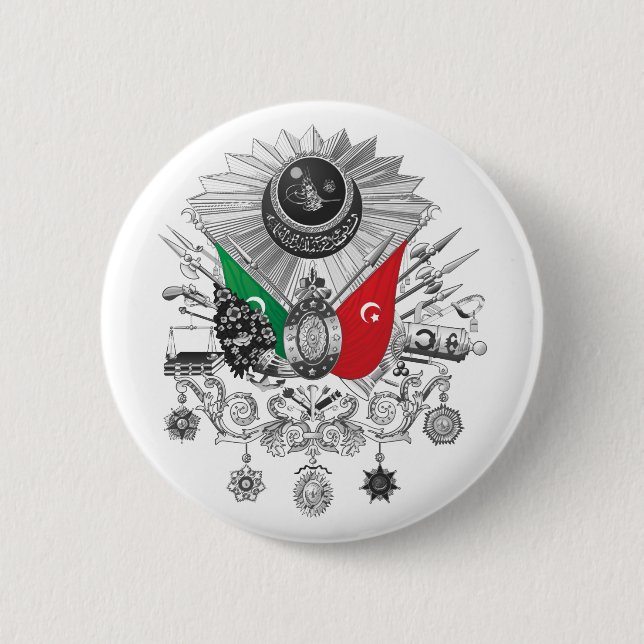 Ottoman Empire Grayscale Coat Of Arms 2 Inch Round Button (Front)