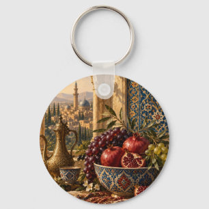 Ottoman Iznik Pomegranate Olive Still Life Keychain