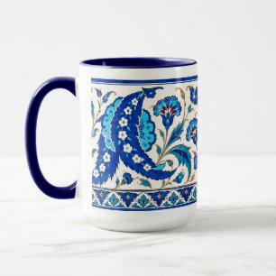 Ottoman Iznik Saz Leaf Floral Mug Blue Turquoise