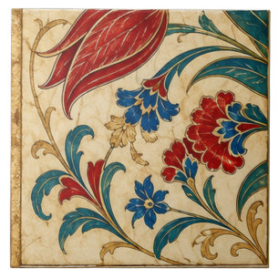 Ottoman Red Tulip Botanical Floral Art    Tile