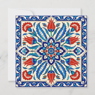 Ottoman Style Blue Red Tulip Pattern Invitation