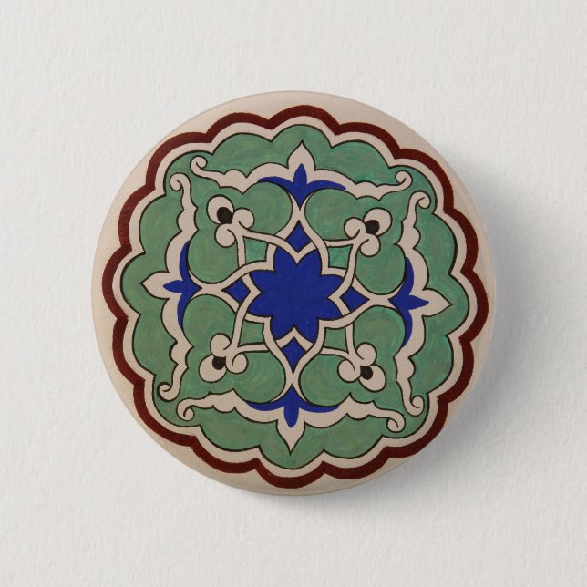 Ottoman Turkey Arabesque Old Tile 2 Inch Round Button (Front)
