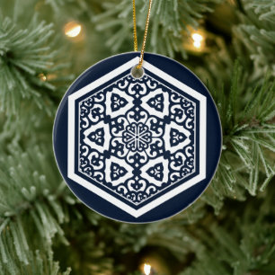 Ottoman turkish blue ware tracery design ceramic ornament