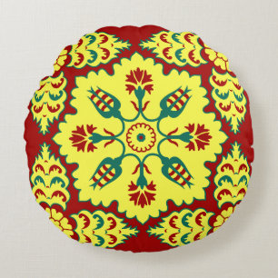 Ottoman Turkish tulip pattern in red and yellow Round Pillow