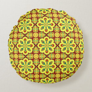 Ottoman Turkish tulip pattern in red and yellow Round Pillow