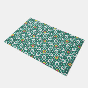 Ottoman Turkish vine design in green and white Doormat