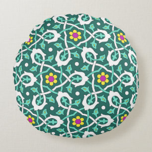Ottoman Turkish vine design in green and white Round Pillow