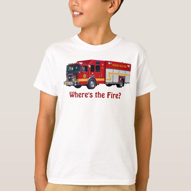 "Où est le feu ?" Chemise T-Shirt Fun Red Fire Eng (Devant)