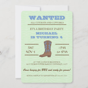 OUAIS ! Bleu Cowboy Fête d'anniversaire Invitation