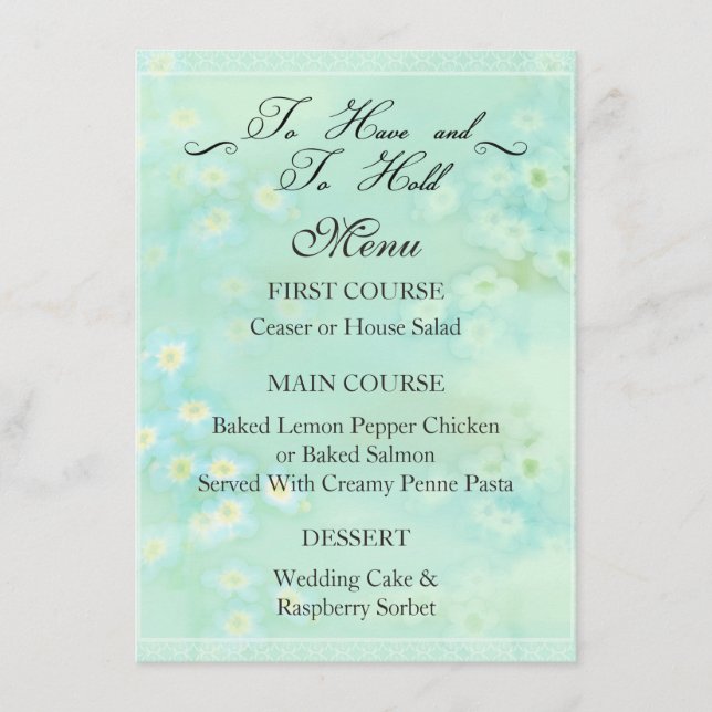Oubliez-moi pas Floral Mariage Diner Menu (Devant)