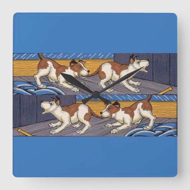 OUCH! dog bites dog Square Wall Clock (Front)