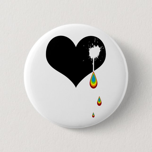 ouch. rainbow heart. 2 inch round button (Front)