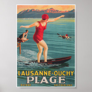 Ouchy, Lausanne, Switzerland Vintage Travel Poster