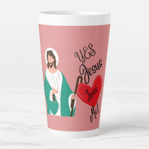 "Oui, Jésus m'aime" Mug Latte Rose Grand Format