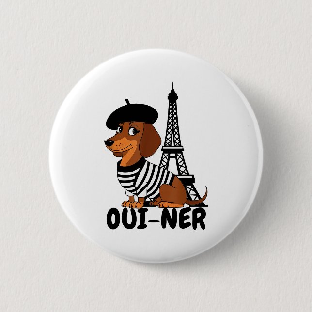 Oui-ner Dog Funny Dachshund Wiener Sausage Ween Do 2 Inch Round Button (Front)